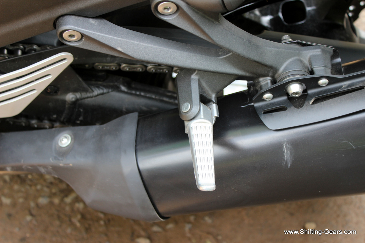 If your pillion rider wears heels, scratches on the exhaust pipe are inevitable