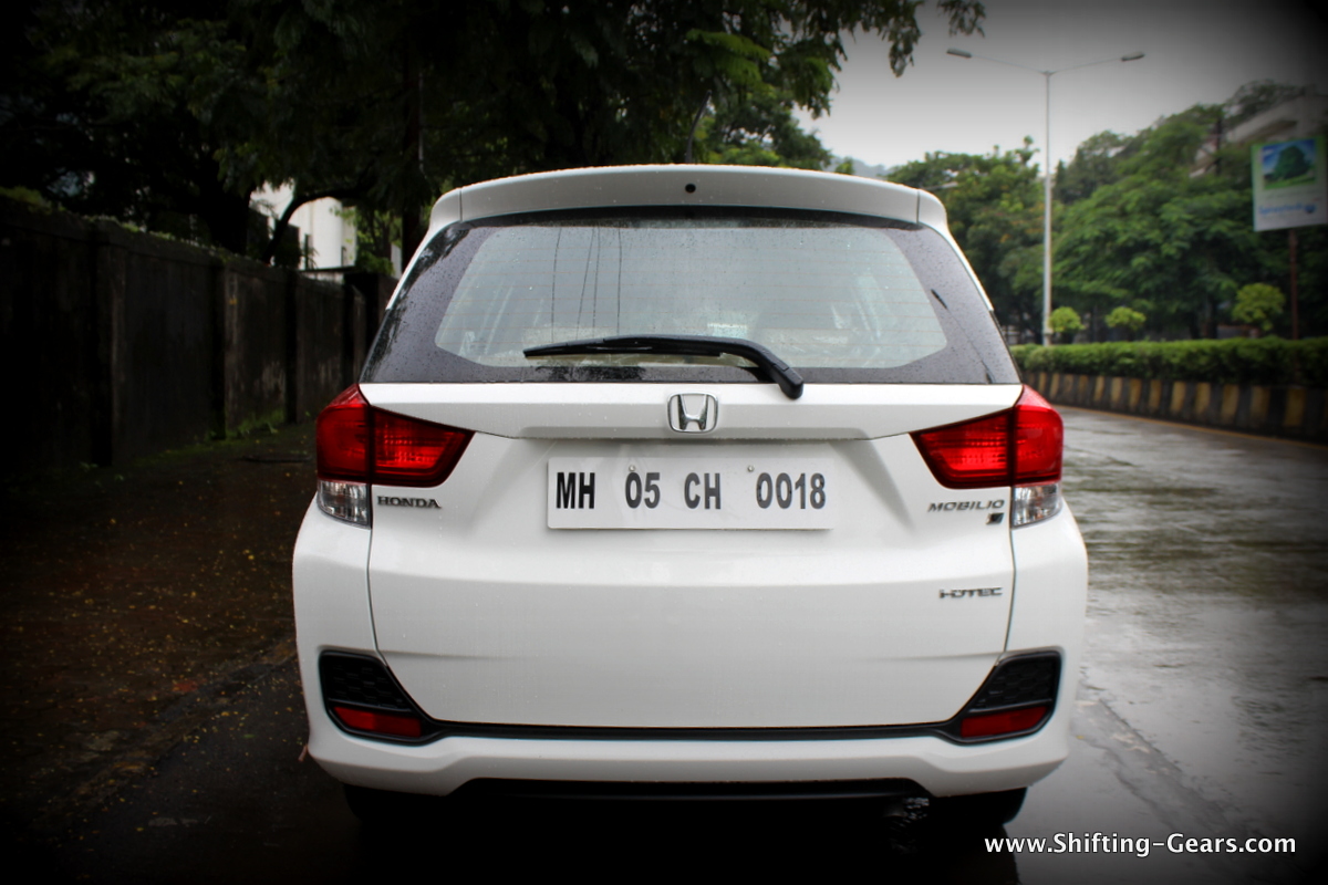 Rear end of the Mobilio looks different compared to other MPVs; thanks to the black insert on the rear bumper
