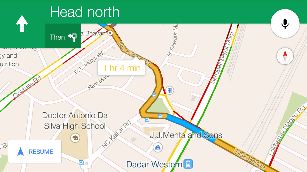 Lane guidance via Google maps in India