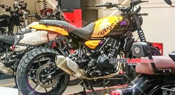 2024 Royal Enfield Guerrilla 450 seen in gaudy livery at service centre